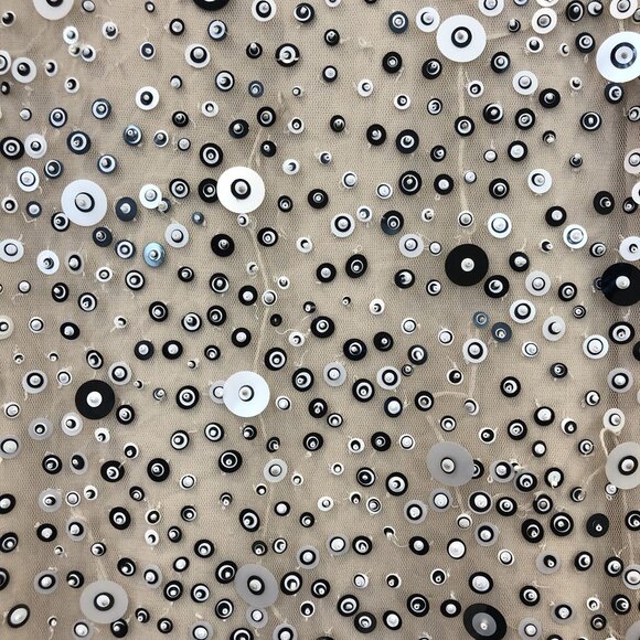 Alice + Olivia XS Beige Sleeveless Beaded Sequin Mini Dress Sheer Back Zipper - Picture 4 of 9